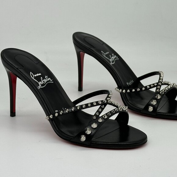 Christian Louboutin TATOOSH SPIKES 85 Leather Mule Slide Sandal Heels Shoes - Picture 11 of 16